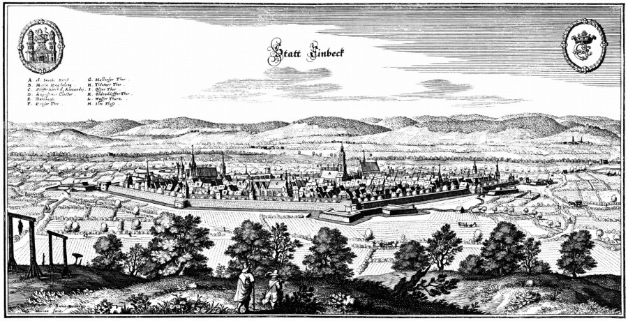 Гравюра с изображением города Айнбек, 1654 год