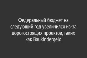 Федеральный бюджет на следующий год увеличился из-за дорогостоящих проектов, таких как Baukindergeld