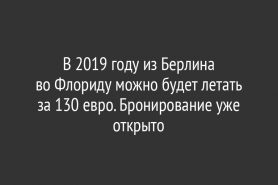 В 2019 году из Берлина во Флориду можно будет летать за 130 евро. Бронирование уже открыто