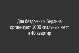Для бездомных Берлина организуют 1000 спальных мест и 40 квартир